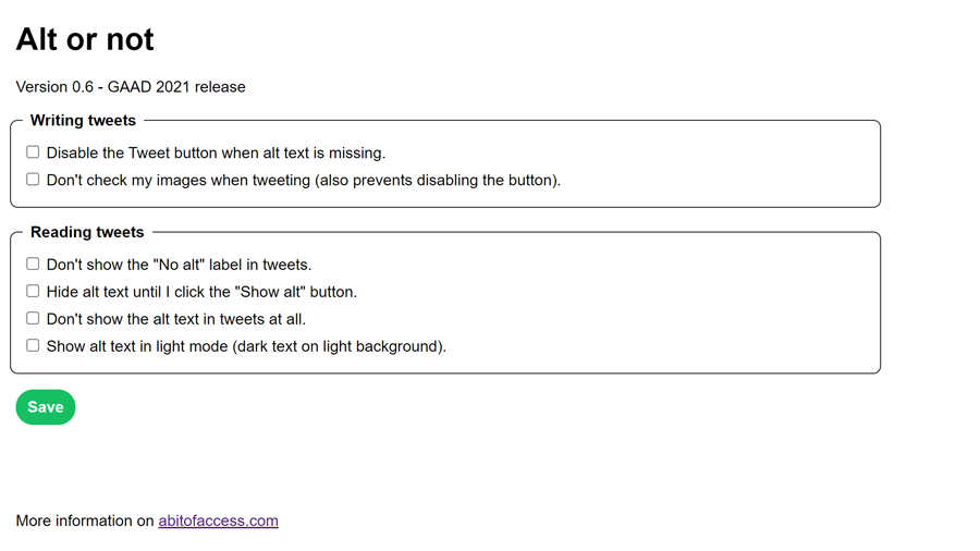 The options of the extension show every feature is optional